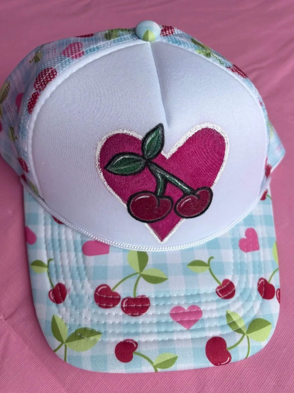 Hand Painted Cherry Trucker Hat